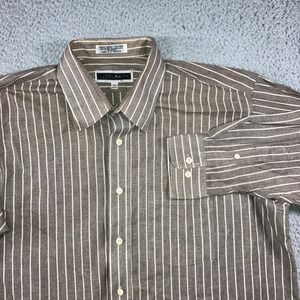 John Weitz Dress Shirt Men 17 34/35 Brown White Striped Long‎ Sleeve Button Up